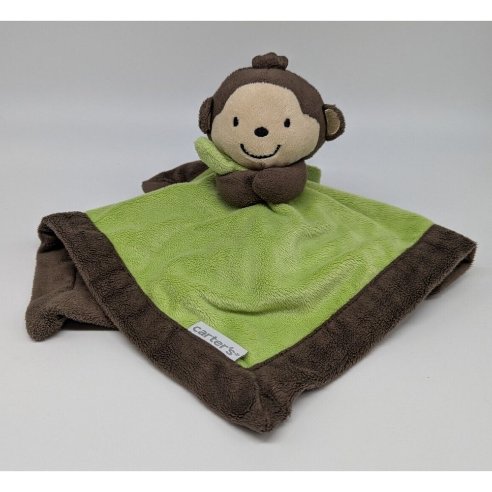 Carters Monkey Green Brown Baby Boy Girl Security Blanket Lovey 13" Blankie